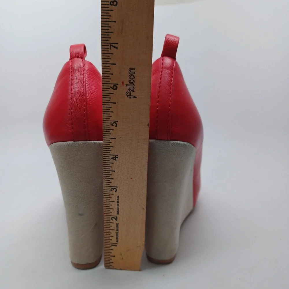 Jeffrey Campbell Nassau Last Red Leather Beige Suede Wedge Pumps Womens 7M